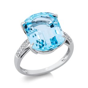 Ring aus 750 Weißgold Topas 11,2ct skyblue 26 Brillanten 0,12ct TW-SI B:14,2mm