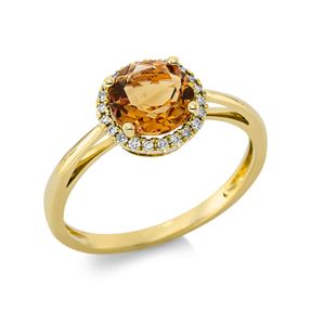 Ring aus 750 Gelbgold Citrin 1,2ct gelb 22 Brillanten 0,1ct TW-SI Ø8,9mm