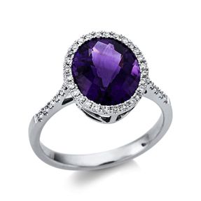 Ring aus 750 Weißgold Amethyst 3,3ct lila 40 Brillanten 0,23ct TW-SI B:13,1mm