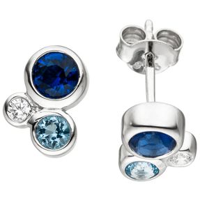 Ohrstecker Ohrringe Ohrschmuck mit blauen weißen hellblauen Zirkonia 925 Silber
