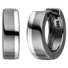 Creolen 13,4mm Ohrringe Ohrschmuck 925 Silber teilschwarz bicolor flach glänzend