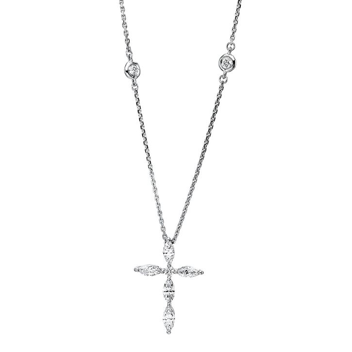 Collier Kreuz aus 750 Weißgold 8 Diamanten 0.55ct