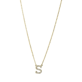 Collier Buchstabe S aus 750 Gelbgold 17 Brillanten 0,09ct TW-SI L:43,2cm