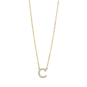 Collier Buchstabe C aus 750 Gelbgold 16 Brillanten 0,07ct TW-SI L:43,2cm