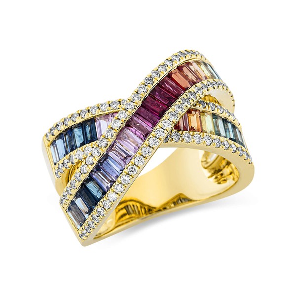 Ring aus 750 Gelbgold 40 Saphire 106 Brillanten 0.57ct