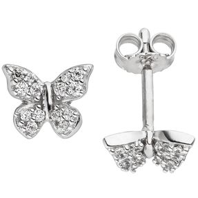 Ohrstecker Schmetterlinge mit weißen Zirkonia 925 Silber Ohrringe Ohrschmuck