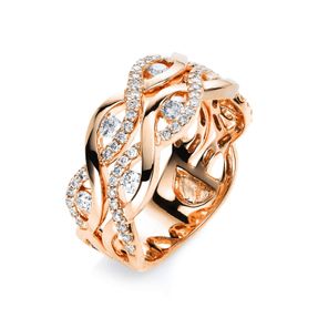 Ring breit gewellt aus 750 Gold Rotgold 68 Brillanten 0,58ct W-SI B:7,2mm