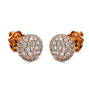 Pavé Ohrstecker rund aus 750 Rotgold 74 Brillanten 0,95ct TW-VSI 9,4x9,4mm Pavé Ohrstecker rund aus 750 Rotgold 74 Brillanten 0,95ct TW-VSI 9,4x9,4mm