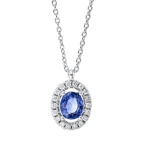 Collier Oval 750 Weißgold Saphir 0,69ct blau 18 Brillanten 0,12ct TW-PI L:45,7cm