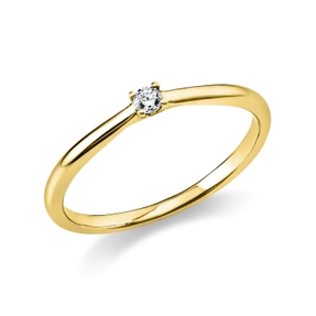 Solitaire Ring aus 750 Gold Gelbgold Brillant 0,05ct TW-SI B:1,7mm 4er-Krappe