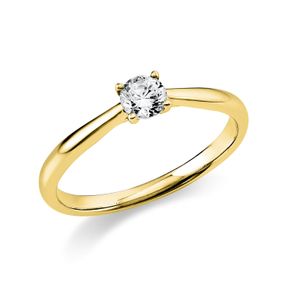 Solitaire Ring aus 750 Gold Gelbgold Brillant 0,25ct TW-SI B:1,9mm 4er-Krappe