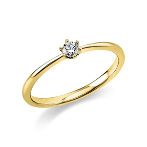 Solitaire Ring aus 750 Gold Gelbgold Brillant 0,1ct TW-SI B:1,9mm 6er-Krappe