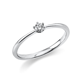 Solitaire Ring aus 750 Gold Weißgold Brillant 0,1ct TW-SI B:1,7mm 6er-Krappe