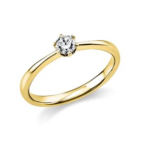 Solitaire Ring aus 585 Gold Gelbgold Brillant 0,2ct TW-SI B:2,1mm 6er-Krappe