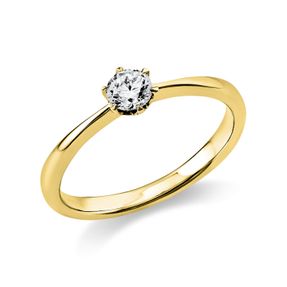 Solitaire Ring aus 750 Gold Gelbgold Brillant 0,25ct TW-SI B:2,5mm 6er-Krappe