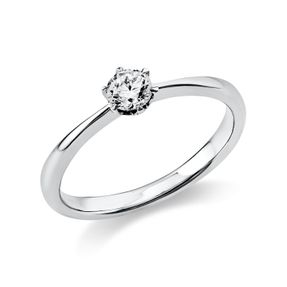 Solitaire Ring aus 750 Gold Weißgold Brillant 0,25ct TW-SI B:2,5mm 6er-Krappe