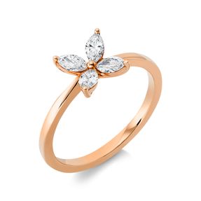 Ring Blume aus 750 Rotgold 4 Diamanten Navette-Schliff 0,4ct TW-SI B:7,4mm