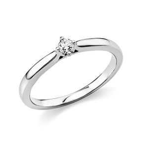 Solitaire Ring aus 750 Gold Weißgold Brillant 0,1ct TW-SI B:1,8mm 4er-Krappe