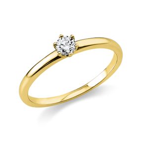 Solitaire Ring aus 750 Gold Gelbgold Brillant 0,15ct TW-SI B:2mm 6er-Krappe