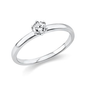 Solitaire Ring aus 585 Gold Weißgold Brillant 0,2ct TW-SI B:1,7mm 6er-Krappe