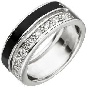 Ring 2-reihig mit Zirkonia weiß & Lackeinlage schwarz 925 Silber Fingerschmuck