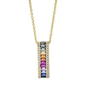 Collier 750 Gelbgold 11 Saphire 0,82ct mehrfarbig 34 Brillanten 0,14ct TW-SI L:45cm