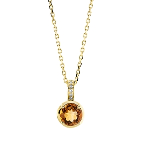 Collier aus 750 Gelbgold Citrin 0,83ct gelb 5 Brillanten 0,03ct TW-SI L:45,7cm