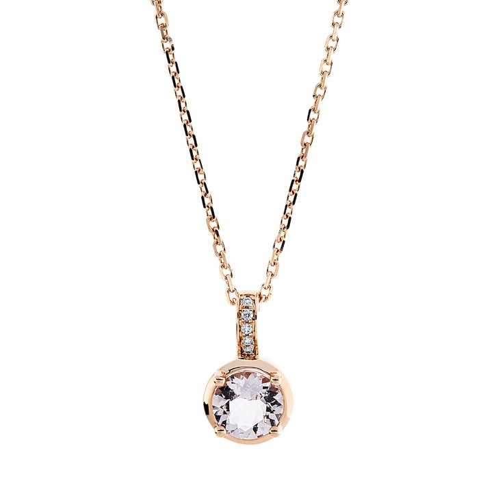 Collier aus 750 Rotgold Morganit 5 Brillanten 0.03ct
