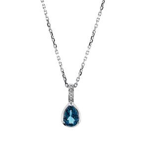 Collier 750 Weißgold Topas 0,82ct London Blue 5 Brillanten 0,03ct TW-SI L:45,7cm