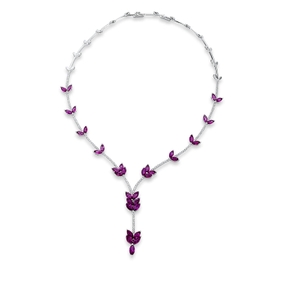 Collier 750 Weißgold 35 Rubine 14,95ct rot 143 Brillanten 2,37ct TW-VSI/SI L:43cm