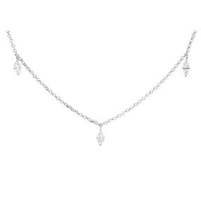 Collier aus 750 Weißgold 3 Diamanten Navette-Schliff 0,21ct TW-SI L:43,2cm