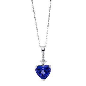 Collier Herz aus 585 Weißgold Tansanit 3,27ct blau Brillant 0,1ct TW-SI L:45,7cm