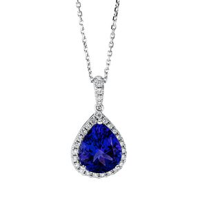 Collier Tropfen aus 750 Weißgold Tansanit 3,46ct blau 30 Brillanten 0,28ct TW-SI