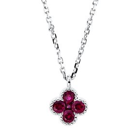 Collier Blume aus 750 Gold Weißgold 5 Rubine 0,33ct rot L:45,7cm