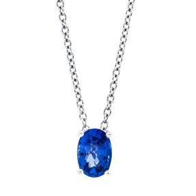 Collier Oval aus 750 Gold Weißgold Saphir 1,1ct blau L:45,7cm