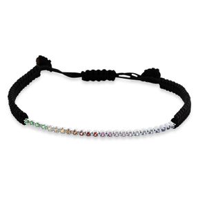 Armband schwarze Kordel aus 750 Weißgold 24 Saphire 0,32ct mehrfarbig L:19,5cm