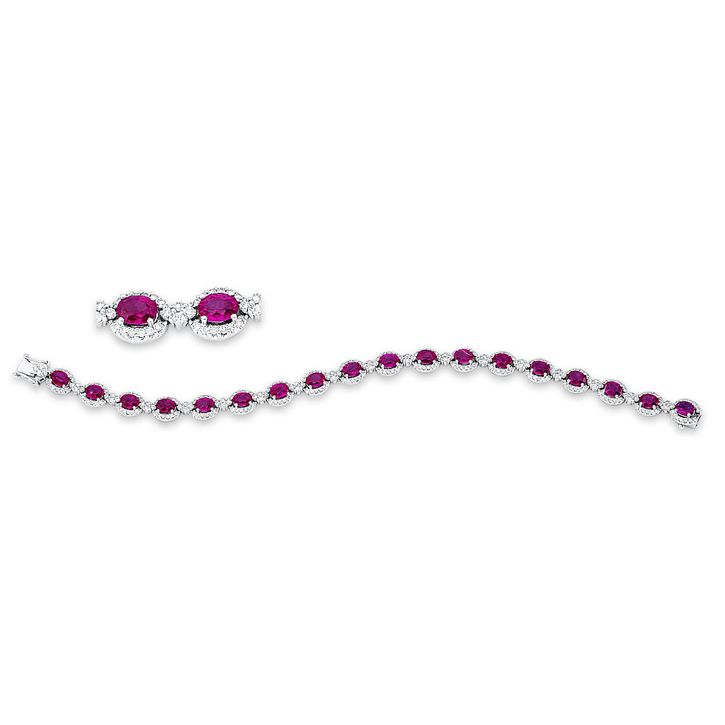 Armband aus 750 Weißgold 18 Rubine 290 Brillanten 1.96ct