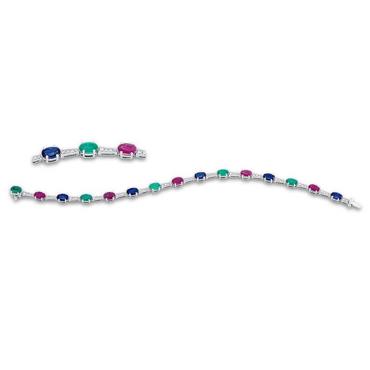 Armband aus 750 Weißgold 15 Farbsteine 58 Brillanten 0.4ct