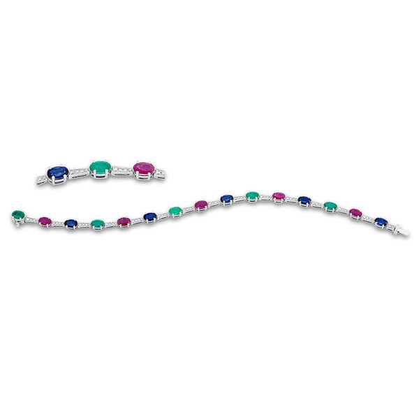 Armband aus 750 Weißgold 15 Farbsteine 58 Brillanten 0.4ct