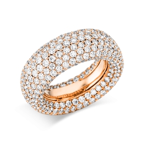 Pavé Ring breit aus 750 Gold Rotgold 386 Brillanten 7,6ct TW-VSI B:12,1mm