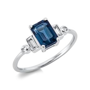 Ring aus 750 Weißgold Topas 1,15ct London Blue 4 Diamanten 0,12ct TW-SI B:7,6mm