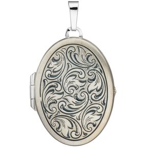 Medaillon Anhänger Amulett zum Öffnen Muster 2 Fotos mattiert oval 925 Silber