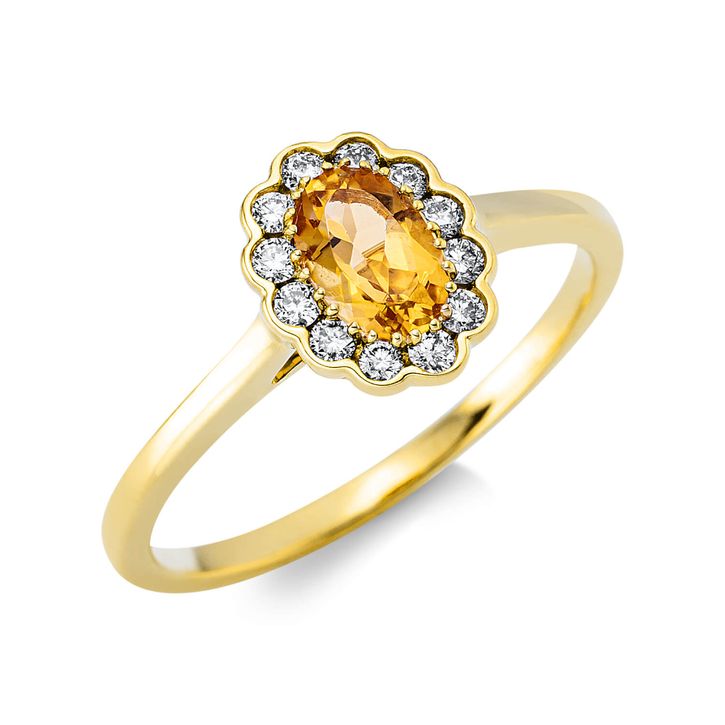 Ring aus 750 Gelbgold Citrin 12 Brillanten 0.15ct