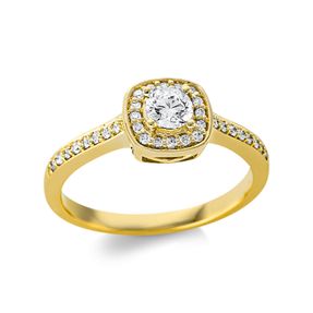 Ring aus 750 Gold Gelbgold 33 Diamanten 0,43ct TW-SI B:7,3mm 4er-Krappe