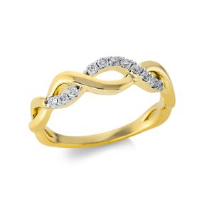 Ring gewellt aus 750 Gold Gelbgold 11 Brillanten 0,16ct TW-SI B:5,6mm