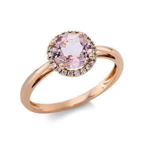 Ring aus 750 Rotgold Morganit 1,6ct rosa 22 Brillanten 0,1ct TW-SI Ø9,3mm