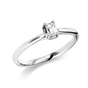 Solitaire Ring aus 750 Weißgold Diamant Smaragd-Schliff 0,26ct TW-SI B:4,8mm