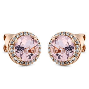 Ohrstecker rund aus 750 Rotgold 2 Morganite 2,7ct pink 44 Brillanten 0,19ct TW-SI