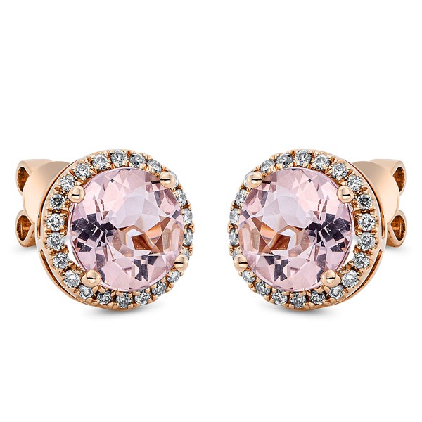 Ohrstecker aus 750 Rotgold 2 Morganite 44 Brillanten 0.19ct