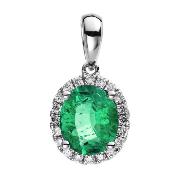 Anhänger aus 750 Weißgold Smaragd 20 Brillanten 0.08ct